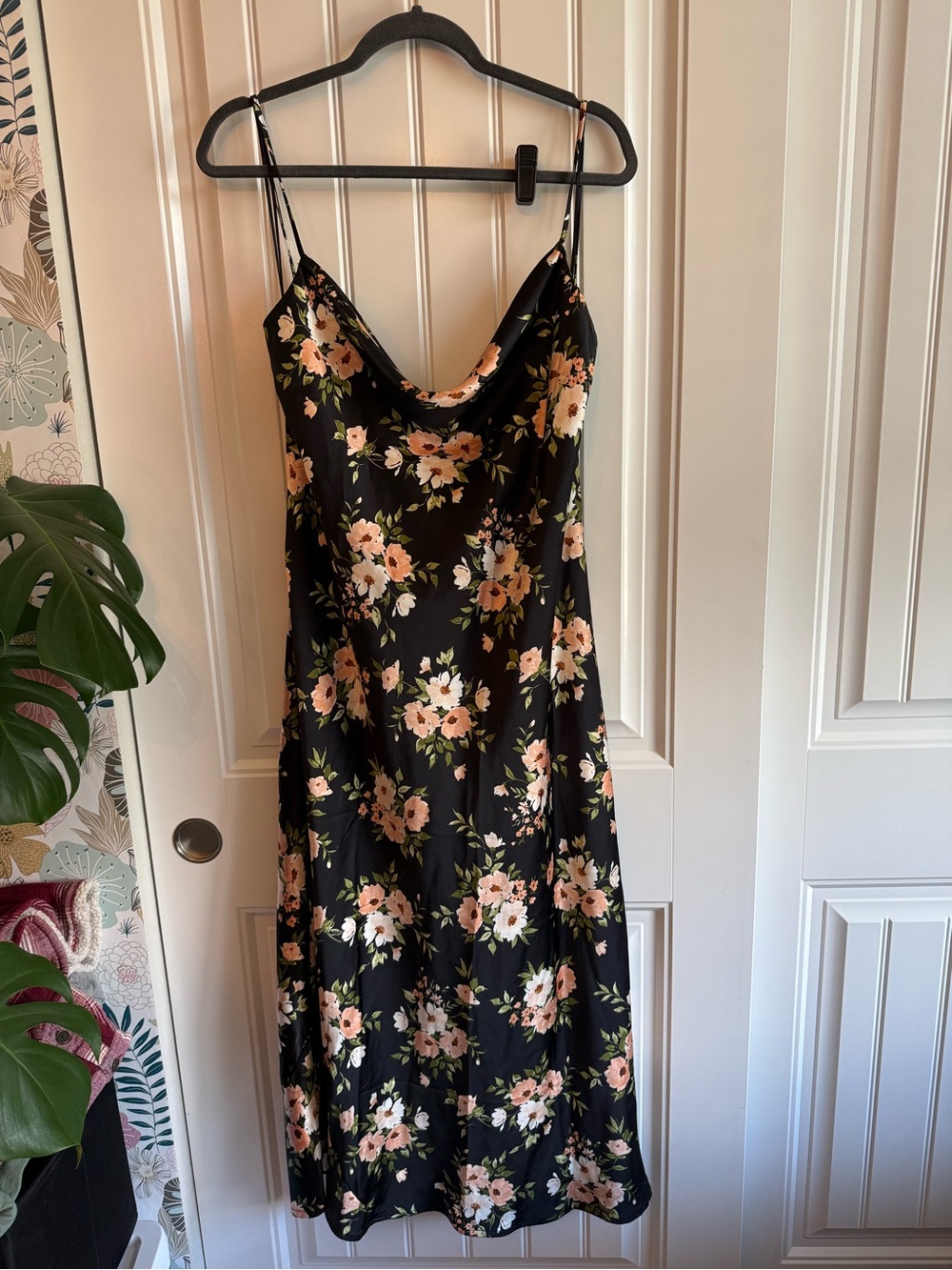 Old Navy Black Maxi Dress with Peach Floral Print